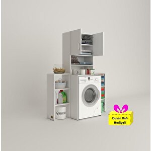 Çamaşır Makinesi Dolabı Hayzummaks Byz 180*096*55 Banyo Kiler Çift Kapaklı Arkalıklı + Tekli Duvar Rafı Hediyeli