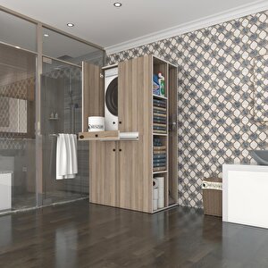 Çamaşır-kurutma Makinesi Dolabı Biruni Crd 187*110*60 Çekmeceli Raflı Banyo