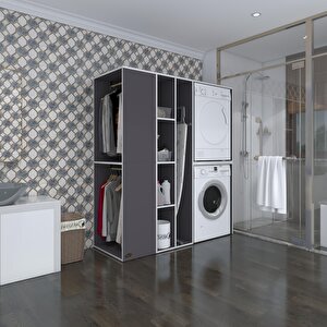 Çamaşır-kurutma Makinesi Dolabı Ve Giysi Dolabı Kazvini Sol Gri 180*160*60  Banyo