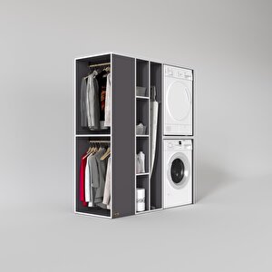 Çamaşır-kurutma Makinesi Dolabı Ve Giysi Dolabı Kazvini Sol Gri 180*160*60  Banyo