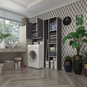 Çamaşır Makinesi Dolabı Veronikasüpürge Gri 180*126*20 Banyo Arkalıksız Raflı