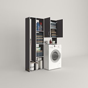 Çamaşır Makinesi Dolabı Veronikasüpürge Gri 180*126*20 Banyo Arkalıksız Raflı