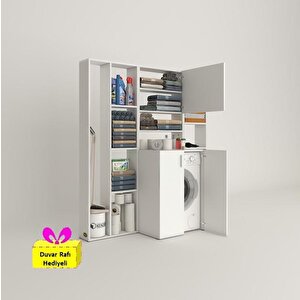 Çamaşır Makinesi Dolabı Kasparovmega Byz Kurutma Dolabı + Tekli Duvar Rafı Hediyeli