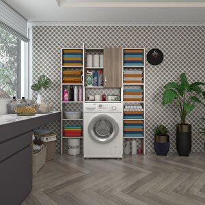 Çamaşır Makinesi Dolabı Veronikamaksduble Crd 180*126*20 Banyo Arkalıksız Raflı
