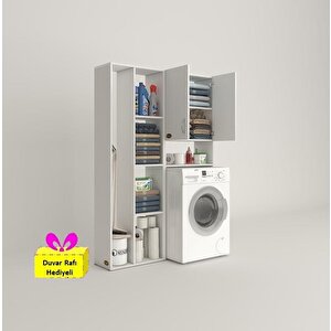 Çamaşır Makinesi Dolabı Sinemmega Byz 180*156*30 Banyo Arkalıklı + Tekli Duvar Rafı Hediyeli