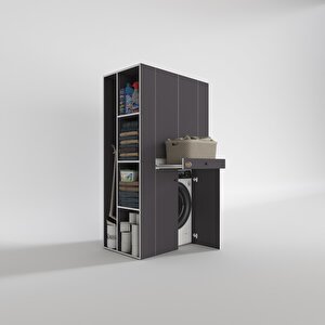 Çamaşır-kurutma Makinesi Dolabı Biruni Gri 187*110*60 Çekmeceli Raflı Banyo