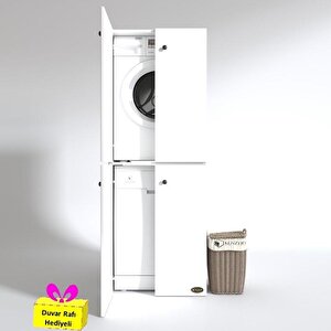 Çamaşır-bulaşık Makinesi Dolabı Kapaklı Roksana Byz 180*70*60 Banyo Çift Katlı Arkalıksız + Tekli Duvar Rafı Hediyeli