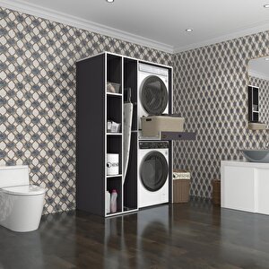 Çamaşır-kurutma Makinesi Dolabı Gutas Sol Gri 187*120*60 Çekmeceli Banyo