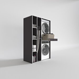Çamaşır-kurutma Makinesi Dolabı Gutas Sol Gri 187*120*60 Çekmeceli Banyo