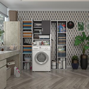 Çamaşır Makinesi Dolabı Hayzummega Gri 180*156*55 Banyo Kiler Çift Kapaklı Arkalıklı