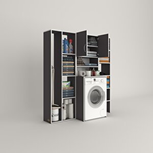 Çamaşır Makinesi Dolabı Hayzummega Gri 180*156*55 Banyo Kiler Çift Kapaklı Arkalıklı