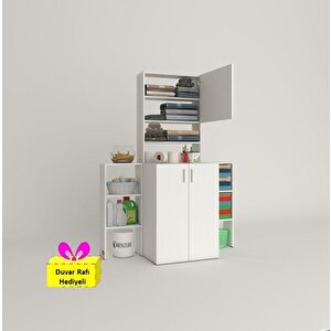Çamaşır Makinesi Dolabı Kasparovmaks Byz Kurutma Dolabı + Tekli Duvar Rafı Hediyeli