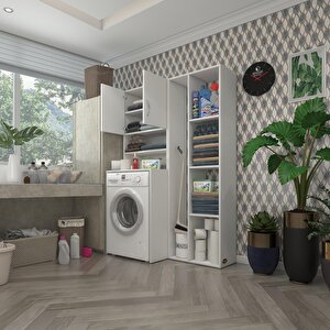 Çamaşır Makinesi Dolabı Hayzumsüpürgemdf Byz 180*126*55 % 100 Mdf Full Mdf Banyo Kiler Çift Kapaklı Arkalıklı