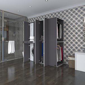 Çamaşır-kurutma Makinesi Dolabı Ve Giysi Dolabı Çekmeceli Eşari Sağ Gri 187*160*60  Banyo