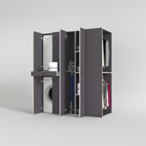Çamaşır-kurutma Makinesi Dolabı Ve Giysi Dolabı Çekmeceli Eşari Sağ Gri 187*160*60  Banyo