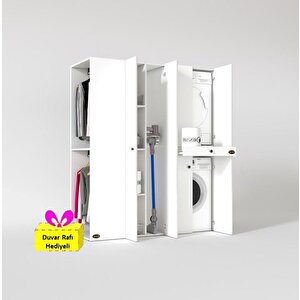 Çamaşır-kurutma Makinesi Dolabı Ve Giysi Dolabı Çekmeceli Eşari Sol Byz 187*160*60  + Tekli Duvar Rafı Hediye