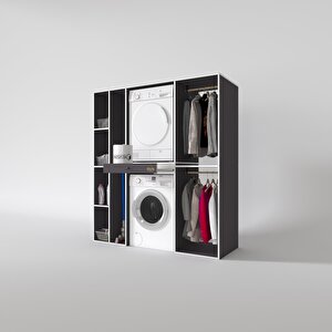 Çamaşır-kurutma Makinesi Dolabı Ve Giysi Dolabı Çekmeceli Hattab Sol Raf Gri 187*160*60  Banyo