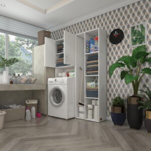 Çamaşır Makinesi Dolabı Sinemsüpürge Byz 180*126*30 Banyo Kapaklı Arkalıklı Raflı