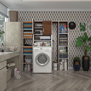 Çamaşır Makinesi Dolabı Hayzummega Cvz 180*156*55 Banyo Kiler Çift Kapaklı Arkalıklı