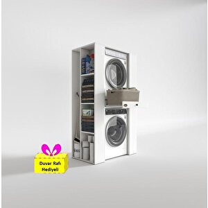 Çamaşır-kurutma Makinesi Dolabı Umare Byz 187*110*60 Çekmeceli Raflı + Tekli Duvar Rafı Hediye