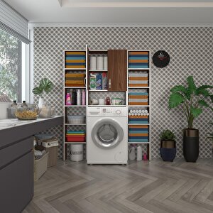 Çamaşır Makinesi Dolabı Veronikamaksduble Cvz 180*126*20 Banyo Arkalıksız Raflı