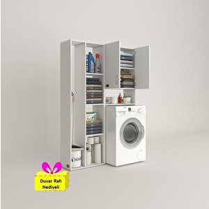Çamaşır Makinesi Dolabı Veronikasüpürge Byz 180*126*20 Banyo Arkalıksız Raflı + Tekli Duvar Rafı Hediyeli