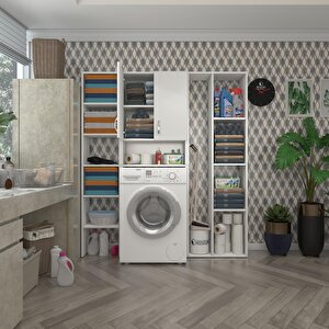 Çamaşır Makinesi Dolabı Sinemmega Byz 180*156*30 Banyo Kapaklı Arkalıklı Raflı