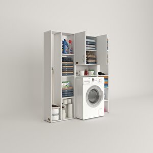 Çamaşır Makinesi Dolabı Sinemmega Byz 180*156*30 Banyo Kapaklı Arkalıklı Raflı
