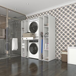 Çamaşır-kurutma Makinesi Dolabı Sadramdf Byz 187*170*60 Çekmeceli Raflı % 100 Full Mdf