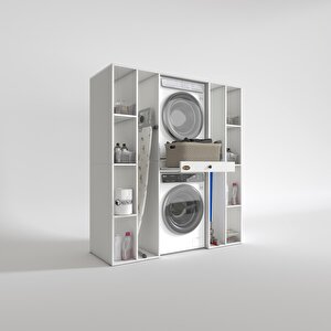 Çamaşır-kurutma Makinesi Dolabı Sadramdf Byz 187*170*60 Çekmeceli Raflı % 100 Full Mdf