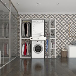 Çamaşır-kurutma Makinesi Dolabı Ve Giysi Dolabı Çekmeceli Hattab Sağ Raf Byz 187*160*60  Banyo