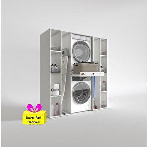 Çamaşır-kurutma Makinesi Dolabı Sadra Byz 187*170*60 Çekmeceli Raflı + Tekli Duvar Rafı Hediye