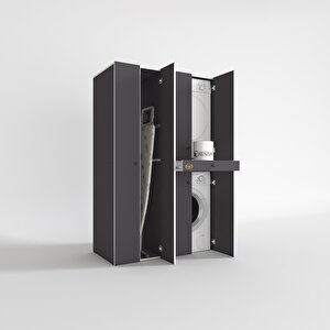 Çamaşır-kurutma Makinesi Dolabı Şahrur Sol Gri 187*120*60 Çekmeceli Banyo