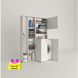 Çamaşır Makinesi Dolabı Kasparovsüpürge Byz Kurutma Dolabı + Tekli Duvar Rafı Hediyeli