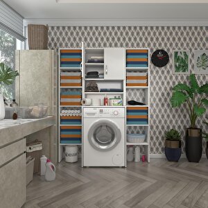 Çamaşır Makinesi Dolabı Hayzummaksdublemdf Byz 180*126*55 % 100 Mdf Full Mdf Banyo Kiler Çift Kapaklı Arkalıklı
