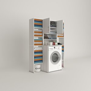 Çamaşır Makinesi Dolabı Hayzummaksdublemdf Byz 180*126*55 % 100 Mdf Full Mdf Banyo Kiler Çift Kapaklı Arkalıklı