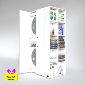 Çamaşır-kurutma Makinesi Dolabı Kapaklı Fedyenka Byz 180*090*60 Banyo Arkalıksız + Tekli Duvar Rafı Hediyeli