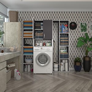 Çamaşır Makinesi Dolabı Veronikamega Gri 180*156*20 Banyo Arkalıksız Raflı