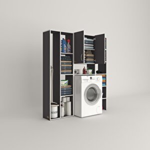 Çamaşır Makinesi Dolabı Veronikamega Gri 180*156*20 Banyo Arkalıksız Raflı