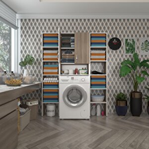 Çamaşır Makinesi Dolabı Sinemmaksduble Crd 180*126*30 Banyo Kapaklı Arkalıklı Raflı
