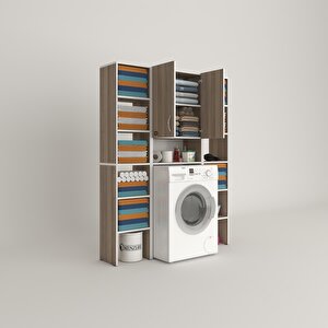 Çamaşır Makinesi Dolabı Sinemmaksduble Crd 180*126*30 Banyo Kapaklı Arkalıklı Raflı