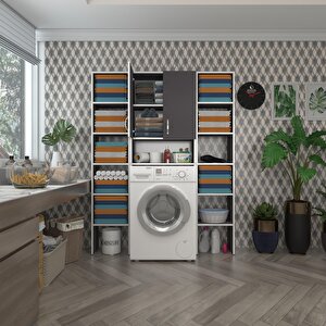 Çamaşır Makinesi Dolabı Sinemmaksduble Gri 180*126*30 Banyo Kapaklı Arkalıklı Raflı