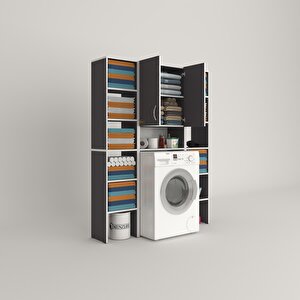 Çamaşır Makinesi Dolabı Sinemmaksduble Gri 180*126*30 Banyo Kapaklı Arkalıklı Raflı