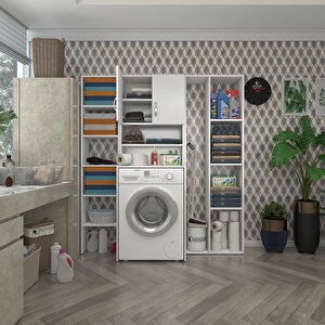 Çamaşır Makinesi Dolabı Hayzummegamdf Byz 180*156*55 % 100 Mdf Full Mdf Banyo Kiler Çift Kapaklı Arkalıklı