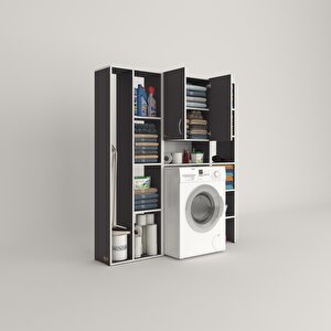 Çamaşır Makinesi Dolabı Sinemmega Gri 180*156*30 Banyo Kapaklı Arkalıklı Raflı