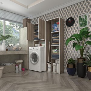 Çamaşır Makinesi Dolabı Sinemsüpürge Crd 180*126*30 Banyo Kapaklı Arkalıklı Raflı