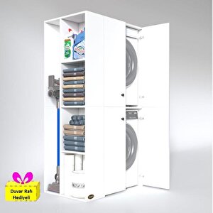 Çamaşır-kurutma Makinesi Dolabı Kapaklı Foka Sol Byz 180*090*60 Banyo Arkalıksız + Tekli Duvar Rafı Hediyeli