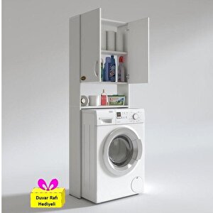 Çamaşır Makinesi Dolabı Veronika Byz 180*066*20 Banyo Çift Arkalıksız + Tekli Duvar Rafı Hediyeli