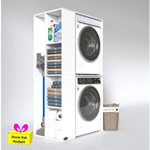 Çamaşır-kurutma Makinesi Dolabı Demyan Sol Byz 180*090*60 Banyo Arkalıksız + Tekli Duvar Rafı Hediyeli