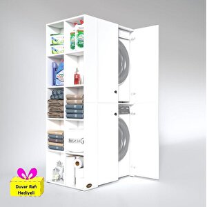 Çamaşır-kurutma Makinesi Dolabı Kapaklı Fedyenka Sol Byz 180*090*60 Banyo Arkalıksız + Tekli Duvar Rafı Hediyeli